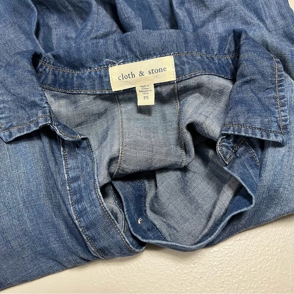 Anthropologie Cloth & Stone Chambray Tencel Lyocell Popover Long Sleeve v-neck - Picture 3 of 7